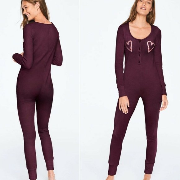 Victoria's Secret Plum Onesie Sleep Jumpsuit Pjs - Picture 1 of 10